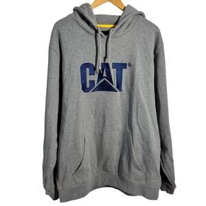 CAT Logo Hoodie Men XXL Big & Tall Gray Navy LogoPullover Workwear Outdoor Heavy